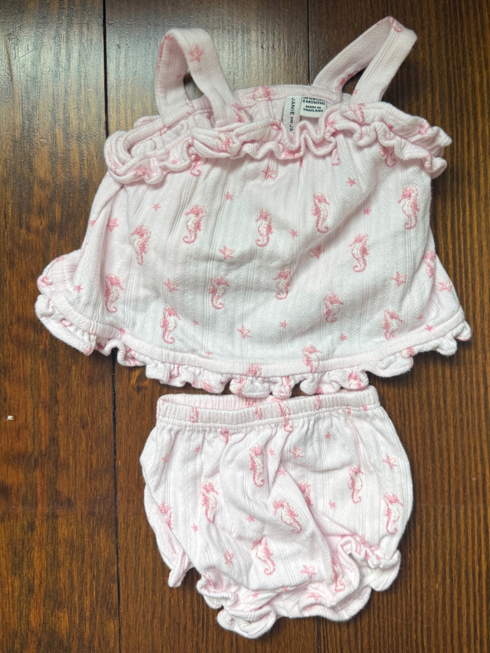 Janie and Jack Light Pink Seahorse Ruffle Swim Top